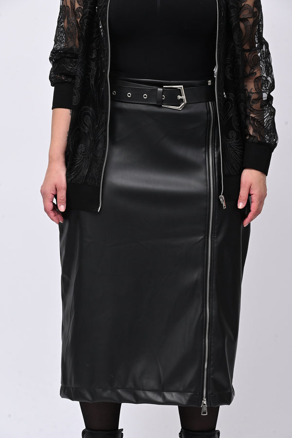 Gonna ecopelle zip - Nero