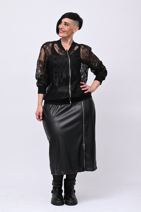 Gonna ecopelle zip - Nero
