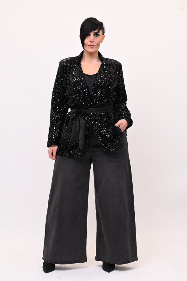 Giacca paillettes cinta - Nero