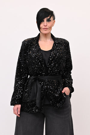 Giacca paillettes cinta - Nero