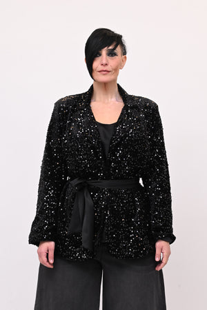 Giacca paillettes cinta - Nero