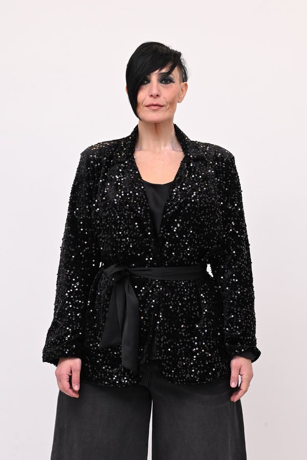 Giacca paillettes cinta - Nero