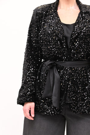 Giacca paillettes cinta - Nero