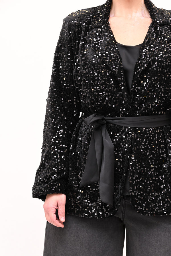 Giacca paillettes cinta - Nero