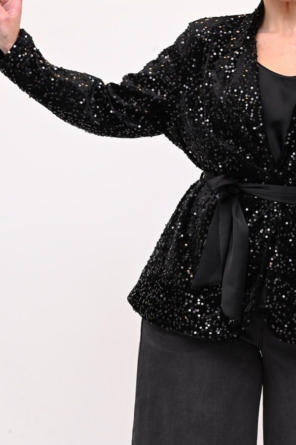 Giacca paillettes cinta - Nero