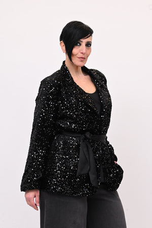 Giacca paillettes cinta - Nero