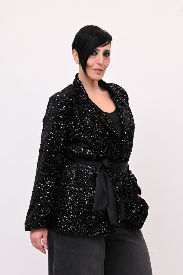 Giacca paillettes cinta - Nero