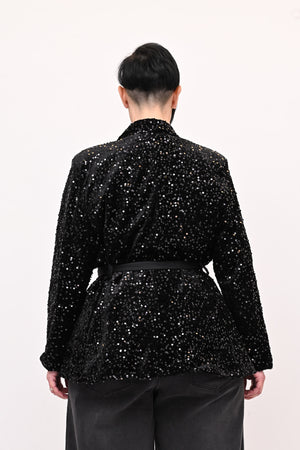 Giacca paillettes cinta - Nero