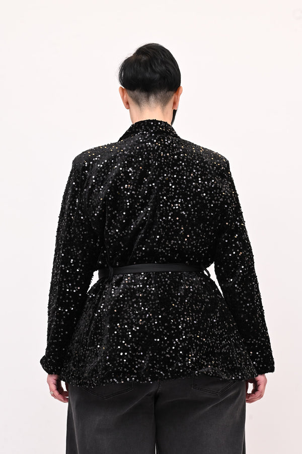 Giacca paillettes cinta - Nero