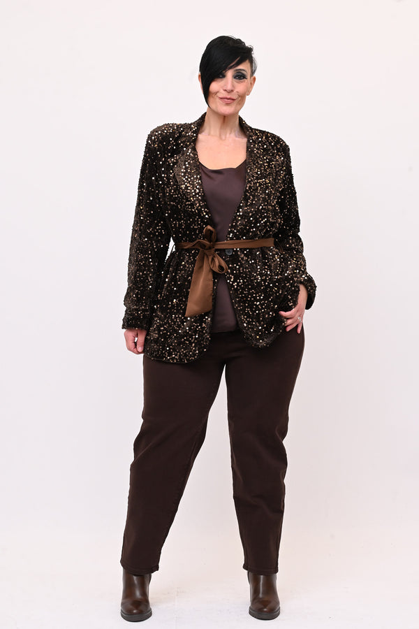 Giacca paillettes cinta - Moro