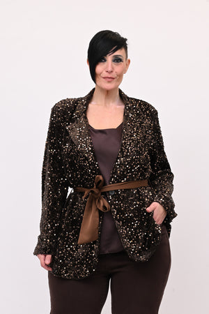 Giacca paillettes cinta - Moro