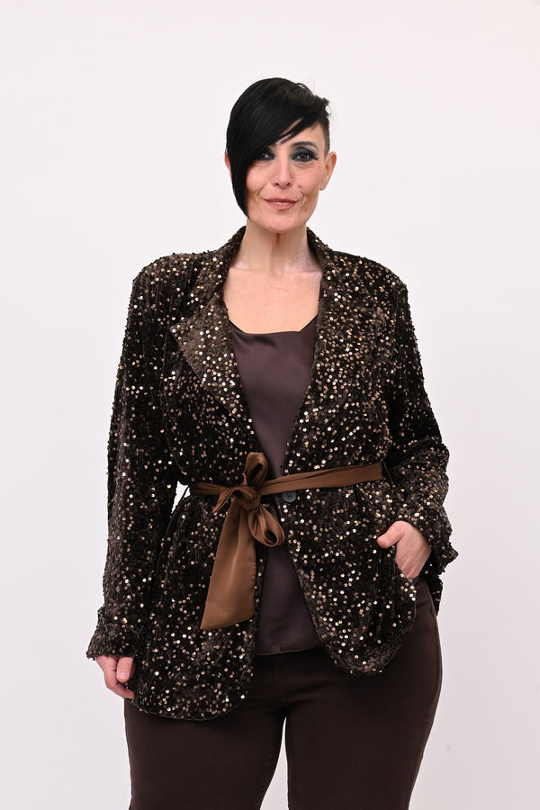 Giacca paillettes cinta - Moro