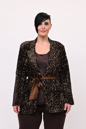 Giacca paillettes cinta - Moro