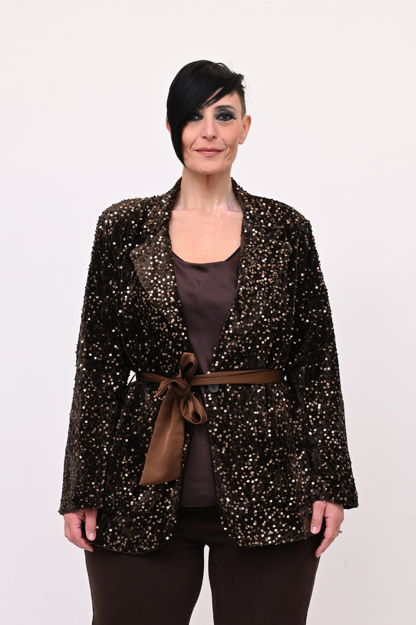 Giacca paillettes cinta - Moro
