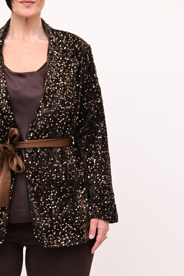 Giacca paillettes cinta - Moro