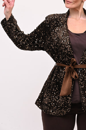 Giacca paillettes cinta - Moro