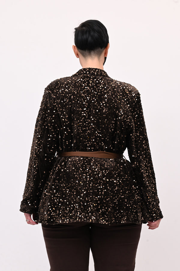 Giacca paillettes cinta - Moro