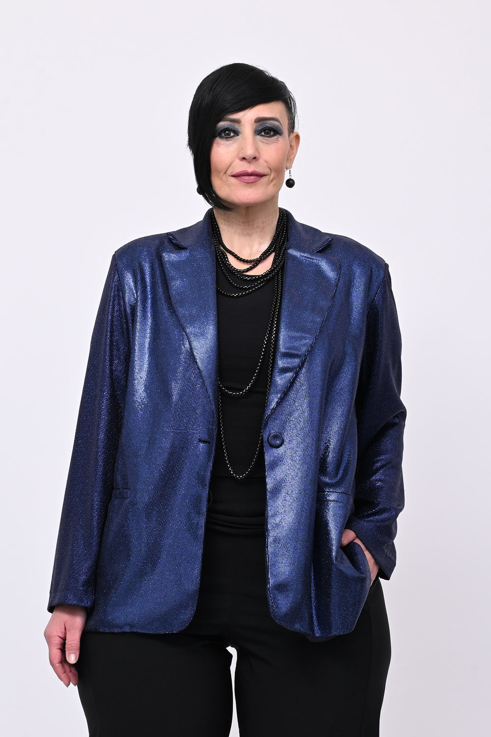 Giacca lurex bottone - Blu notte