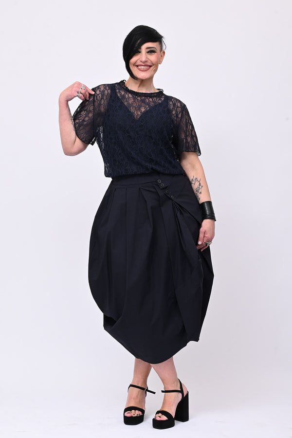Maglia pizzo colletto - Blu