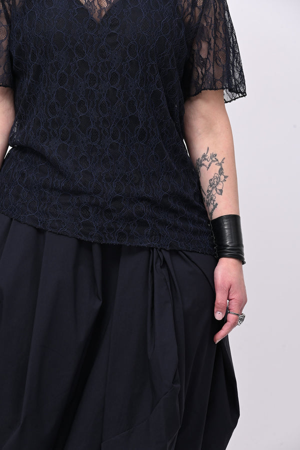 Maglia pizzo colletto - Blu