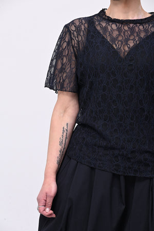 Maglia pizzo colletto - Blu