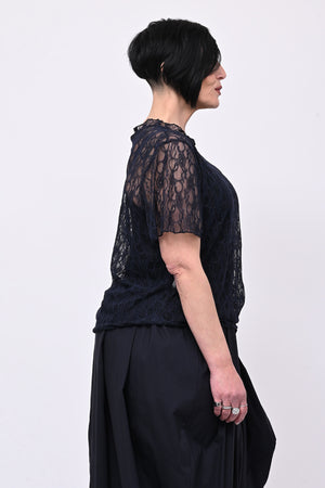 Maglia pizzo colletto - Blu