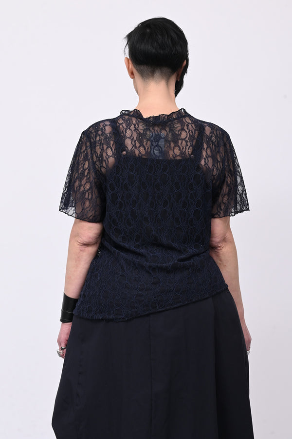 Maglia pizzo colletto - Blu