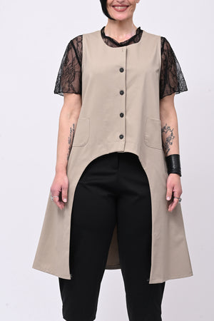 Gilet stondato spacco - Greige