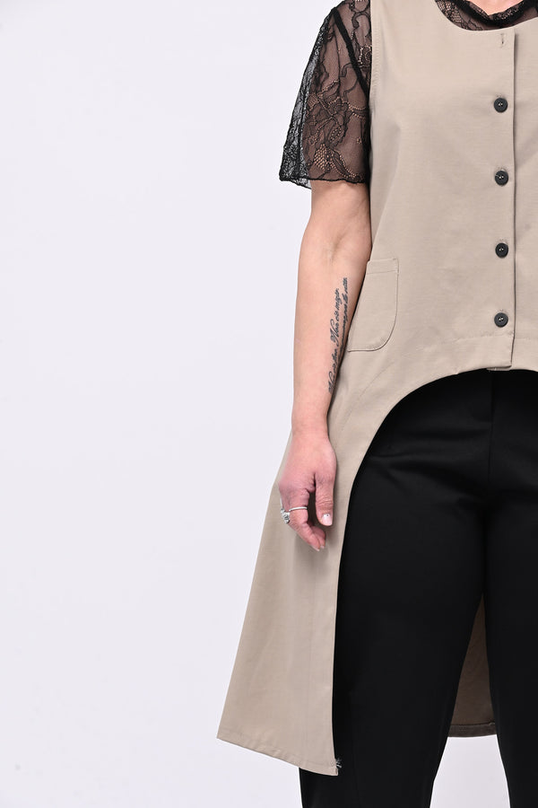 Gilet stondato spacco - Greige