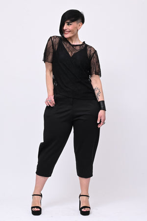 Maglia pizzo colletto - Nero