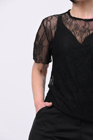 Maglia pizzo colletto - Nero
