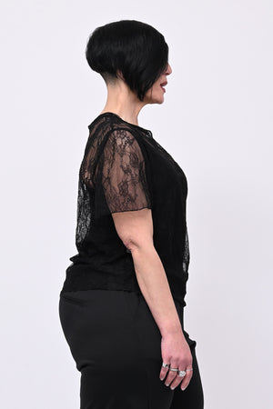 Maglia pizzo colletto - Nero