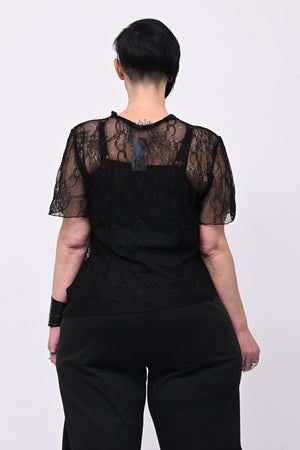 Maglia pizzo colletto - Nero