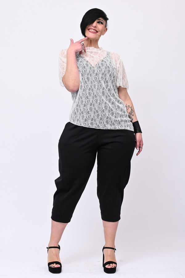 Maglia pizzo colletto - Latte