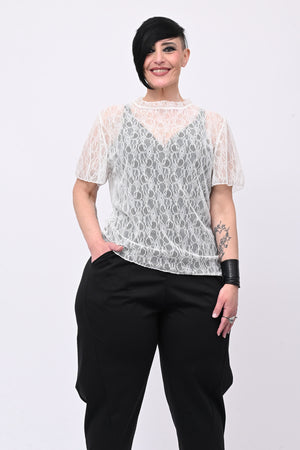 Maglia pizzo colletto - Latte