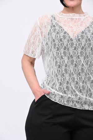 Maglia pizzo colletto - Latte