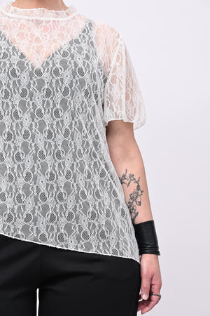 Maglia pizzo colletto - Latte