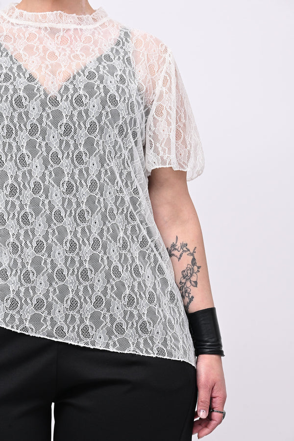 Maglia pizzo colletto - Latte