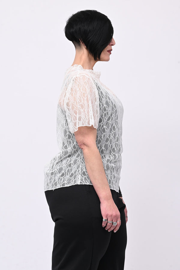 Maglia pizzo colletto - Latte