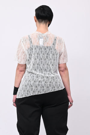 Maglia pizzo colletto - Latte