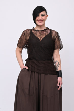 Maglia pizzo colletto - Moro