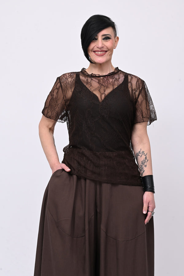 Maglia pizzo colletto - Moro