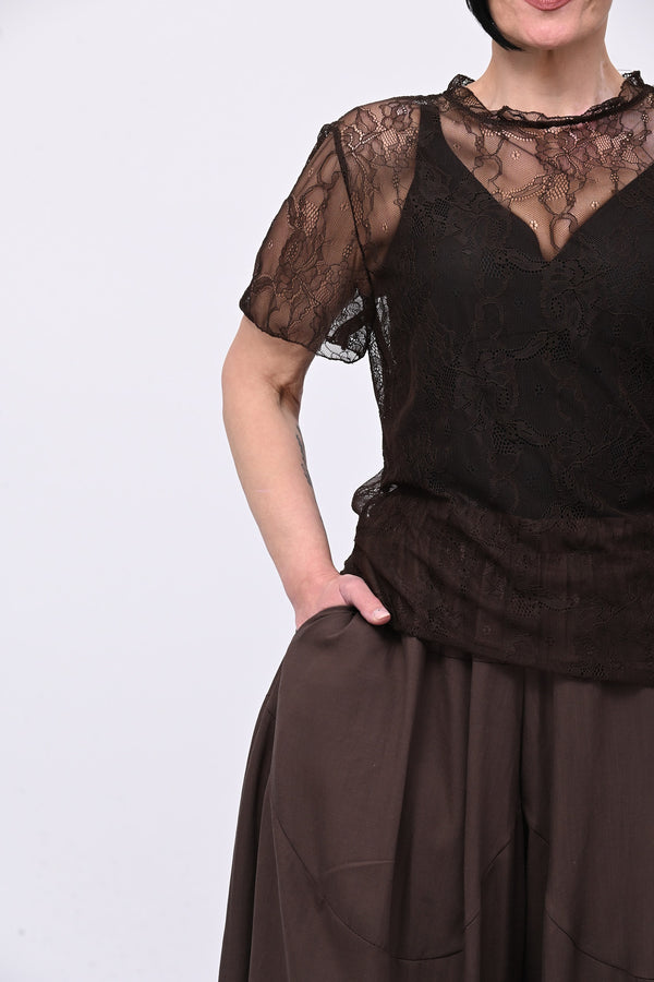 Maglia pizzo colletto - Moro