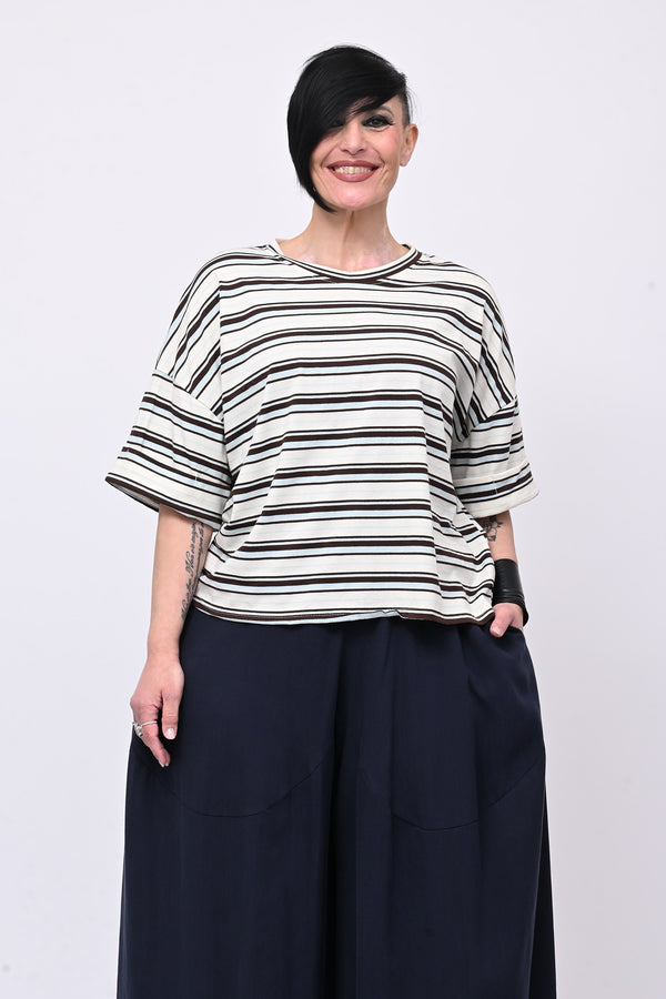 T-shirt scatola righe - Celeste