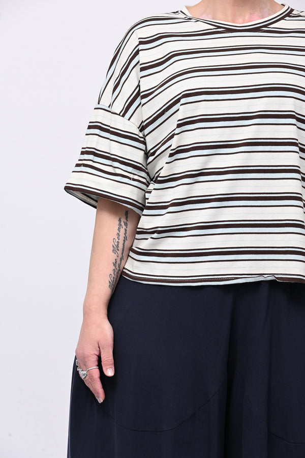 T-shirt scatola righe - Celeste