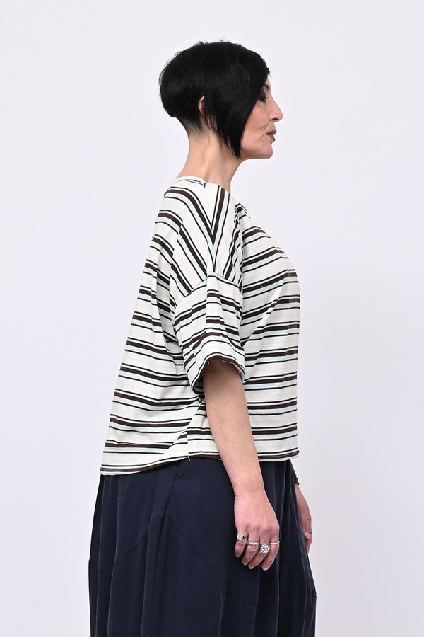 T-shirt scatola righe - Celeste