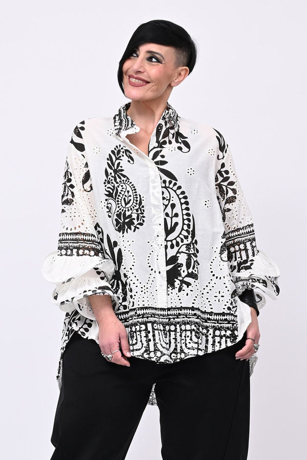 Camicia sangallo Santorini - Nero