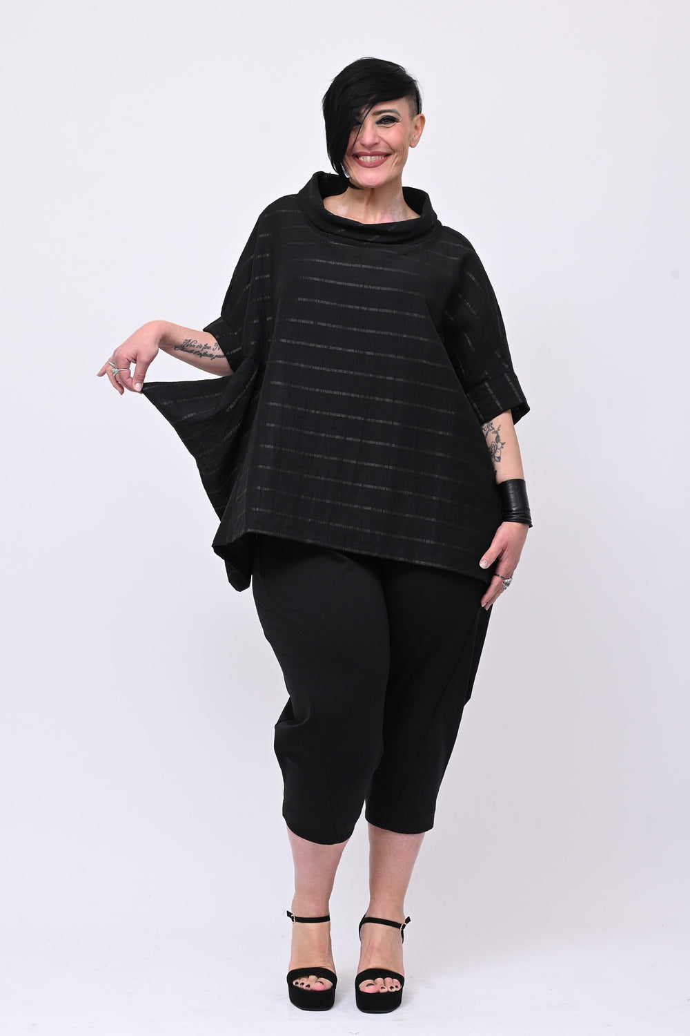 Maglia garzata righe - Nero