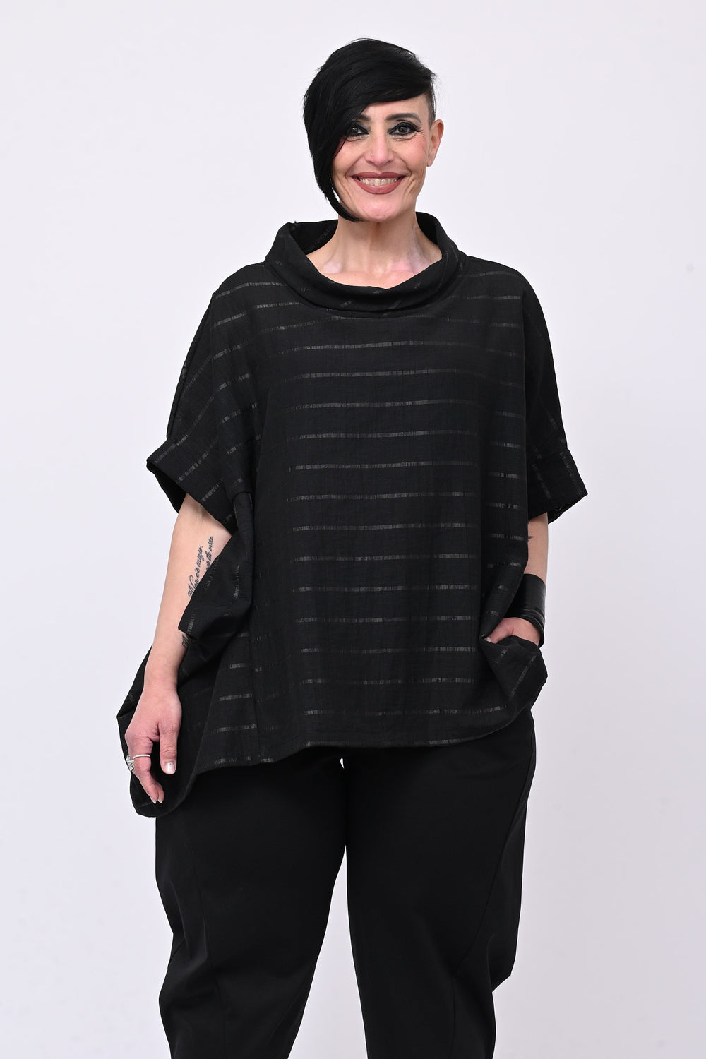 Maglia garzata righe - Nero
