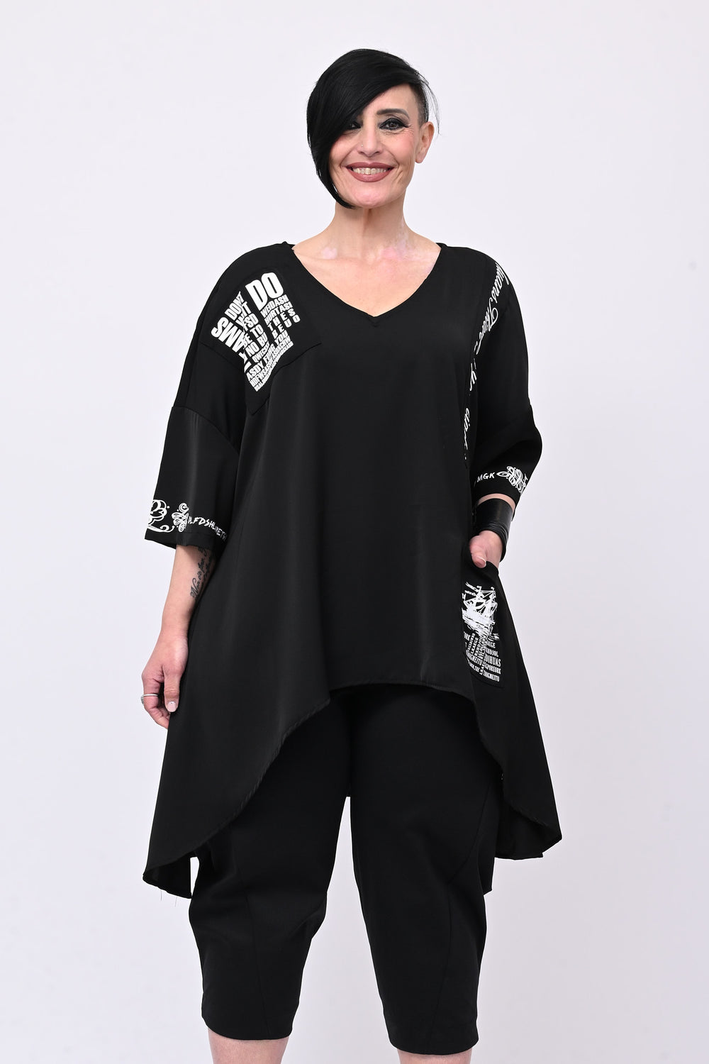 Maglia scritte punta - Nero